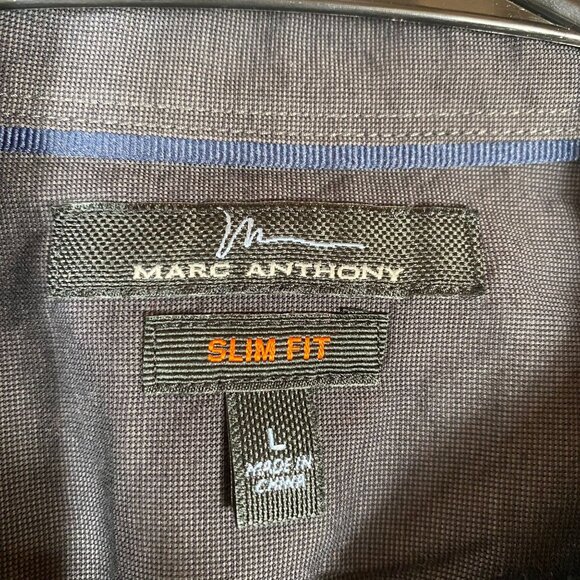 Marc Anthony Slim Fit Long Sleeve Button-Up Shirt Cotton Charcoal Gray Mens L - Picture 4 of 11